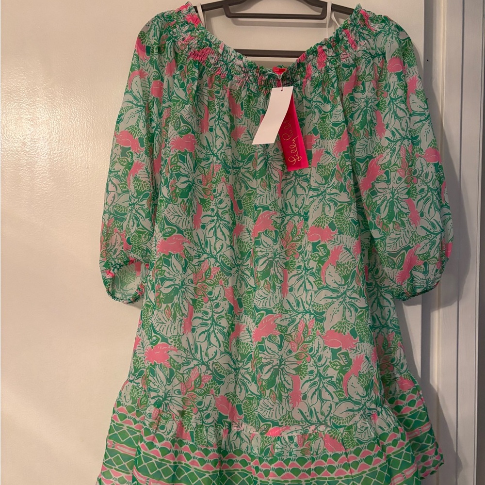 Lilly Pulitzer Just Wing It Maribeth Coverup Green and Pink